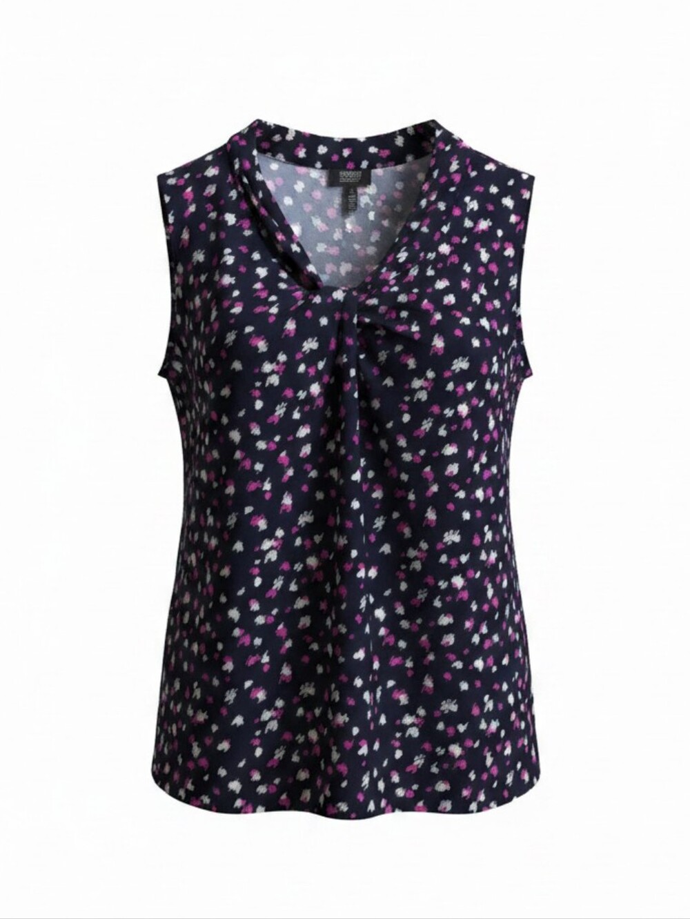 Jones New York Navy Sleeveless Floral Tie-Neck Camisole Flowy Festival Size L - Picture 1 of 8